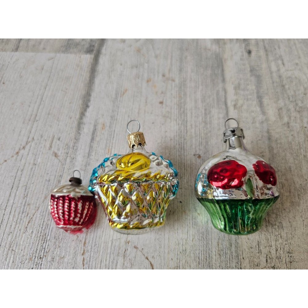 Vintage Mercury glass basket flowers bouquet ornament set